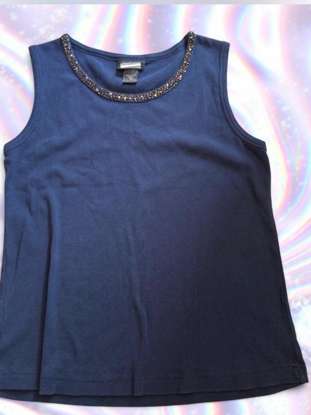 Van Heusen Navy Tank with Beaded Neckline